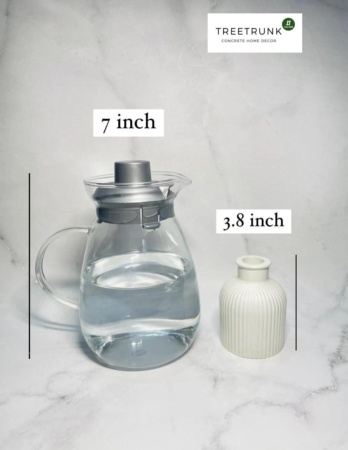 TREETRUNK® Concrete Striped Vase | Reed Diffuser Vase | Flower Vase for Home Decoration | Aesthetic/Minimalist Home Decor Vase (White) [9.5 x 6.5cm]